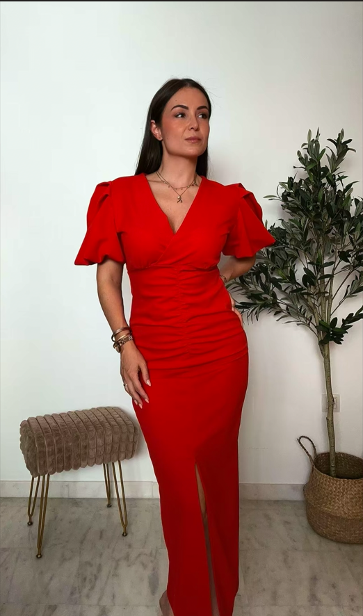 Vestido frunce rojo