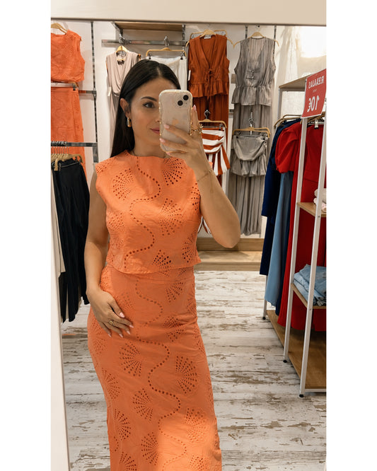 Conjunto Marcela de algodón en color coral